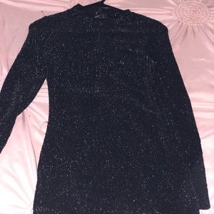 Black shimmer long sleeve mini dress